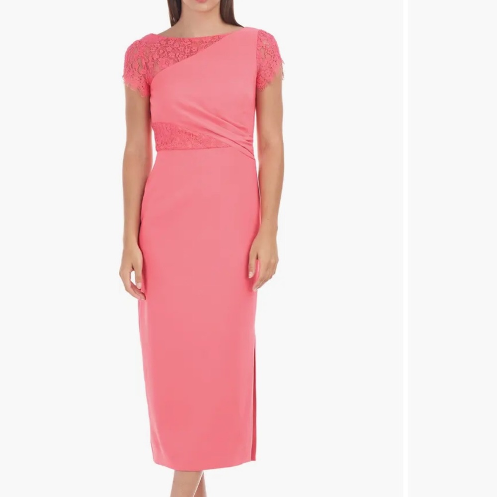 NWOT JS Collections coral lace illusion sheath